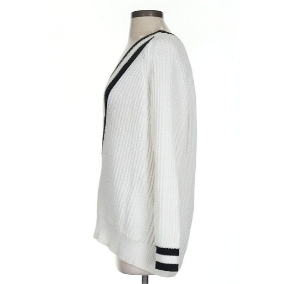 Rag & Bone Talia V-Neck Sweater White Black Trim Cotton Size Small Runway Style - Picture 4 of 10